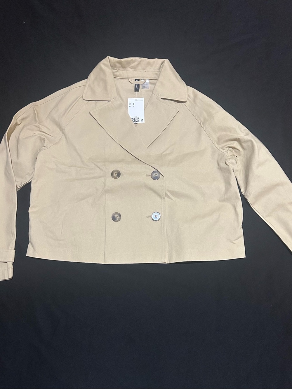 Divided Cropped Double-Breasted Trench Coat - Beige
